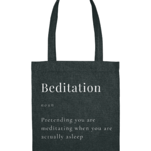 Black Beditation organic premium cotton tote bag is crafted in premium reclaimed cotton and recycled polyester