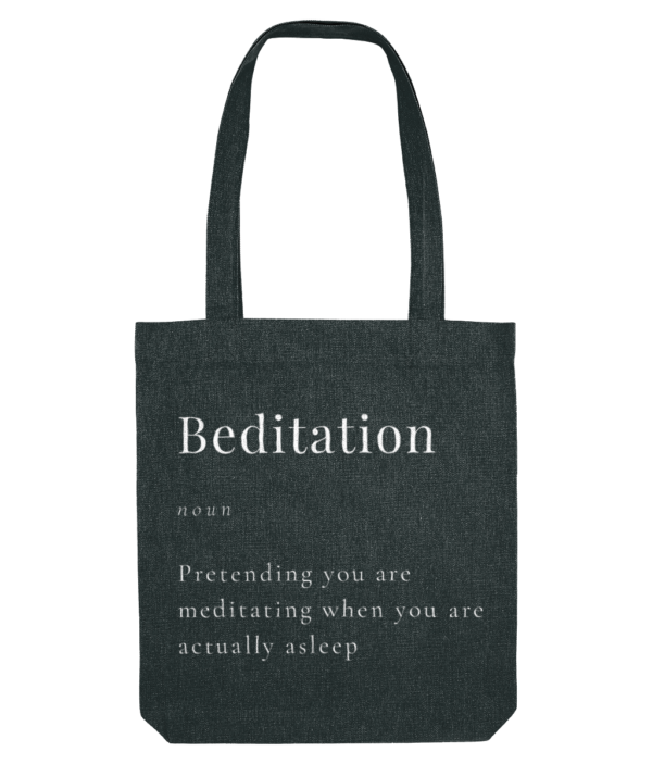 Black Beditation organic premium cotton tote bag is crafted in premium reclaimed cotton and recycled polyester