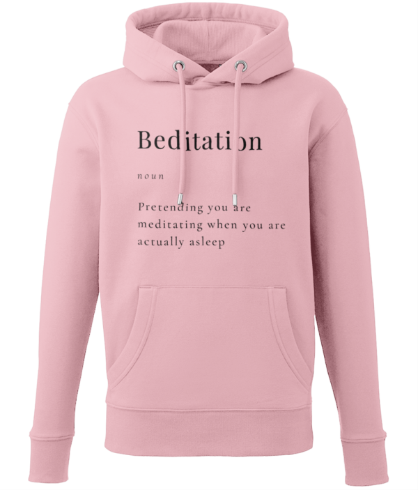 Beditation Hoodie Made from Organic Cotton and Recycled Polyester Men's Style Black Writing (4 colours) - Image 4