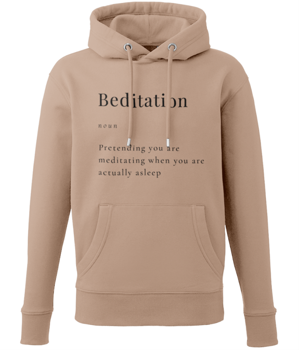 Beditation Hoodie Made from Organic Cotton and Recycled Polyester Men's Style Black Writing (4 colours) - Image 2