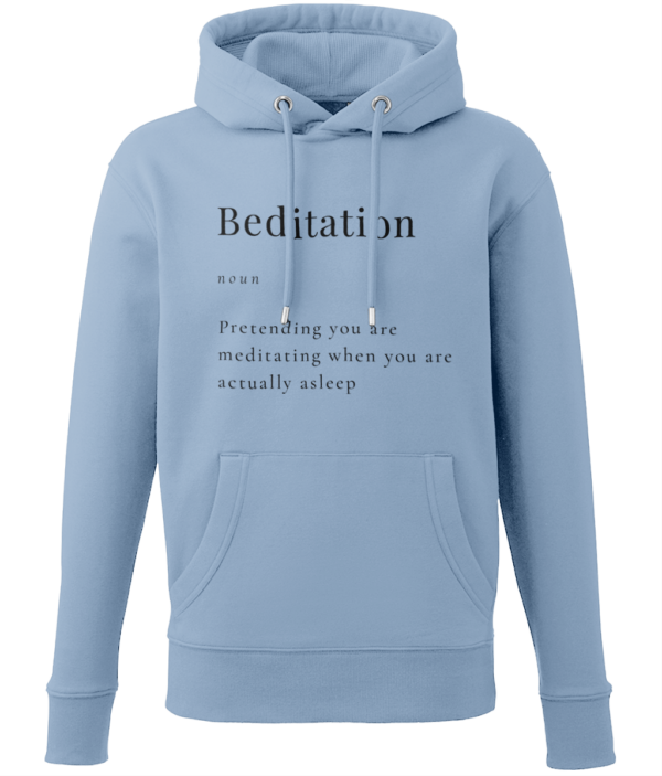 Beditation Hoodie Made from Organic Cotton and Recycled Polyester Men's Style Black Writing (4 colours) - Image 3