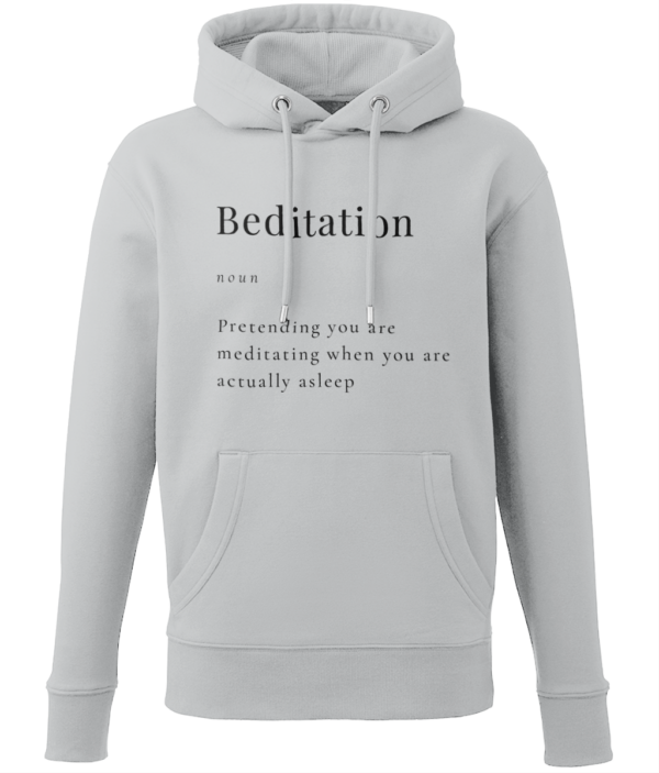 Beditation Hoodie Made from Organic Cotton and Recycled Polyester Men's Style Black Writing (4 colours)