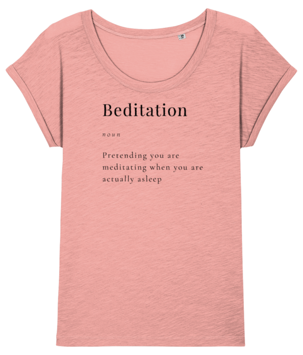 Beditation Women’s Organic T-Shirt Black Writing Rounder Neck (2 Colours) - Image 2