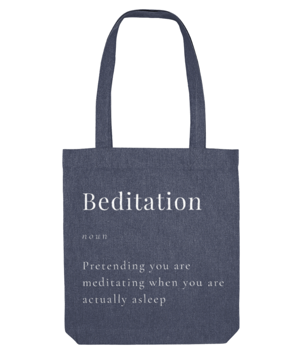 Beditation Woven Tote Bag made from Reclaimed Cotton and Recycled Polyester White Writing (2 colours) - Image 2