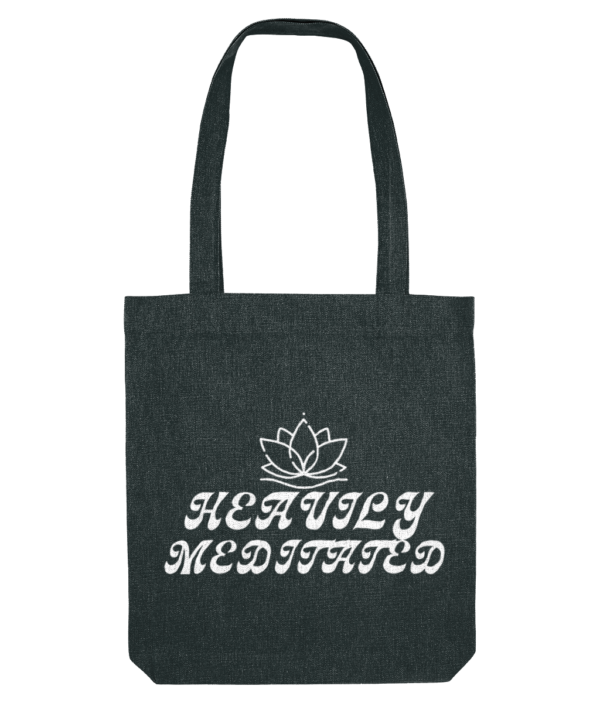 Black Heavily meditated organic premium cotton tote bag is crafted in premium reclaimed cotton and recycled polyester